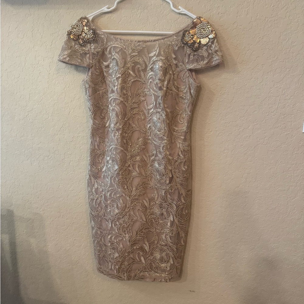 Elegant Embellished Beige Dress